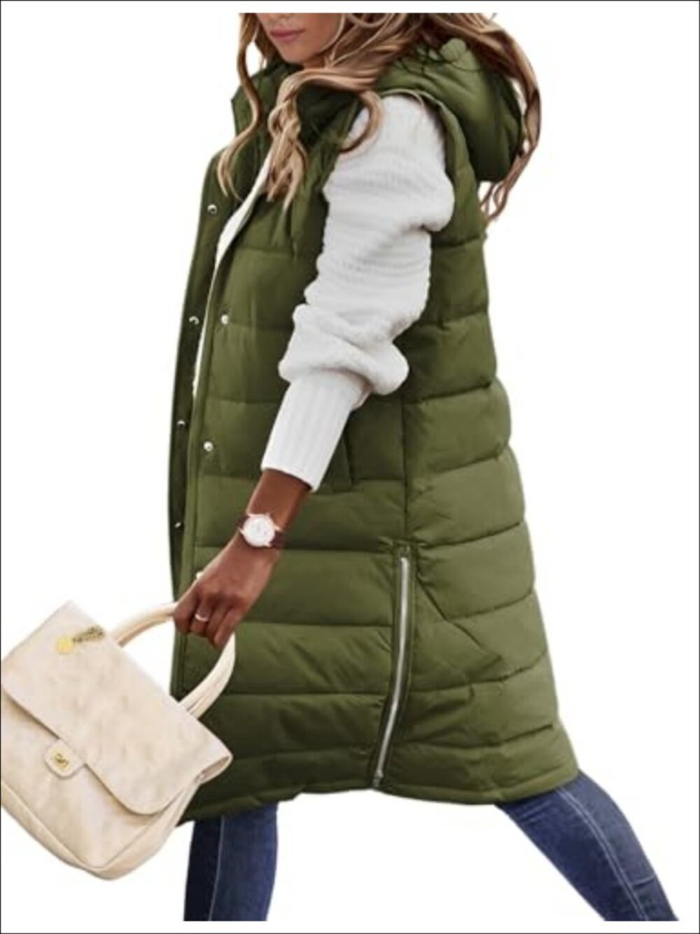 Long Puffer Vest Women Quilted Sleeveless Zip Up Winter Outerwear